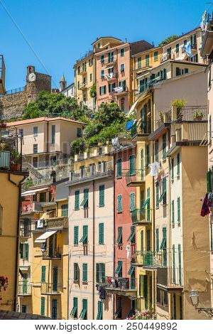 Riomaggiore Village, Cinque Terre National Park, Italy. Riomaggiore Is A Small Beautiful Town In The