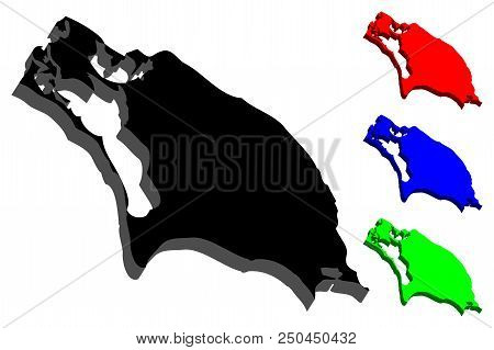 3d Map Of Barbuda (antigua And Barbuda) - Black, Red, Blue And Green - Vector Illustration