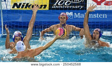 Budapest, Hungary - Jul 29, 2017.  Croatia (bijac Marko 1, Jokovic Maro 5, Krapic Ivan 10) Play Agai