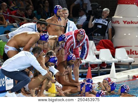 Budapest, Hungary - Jul 27, 2017. Tucak Ivica Head Coach And The Croatian Men Waterpolo Team In The 