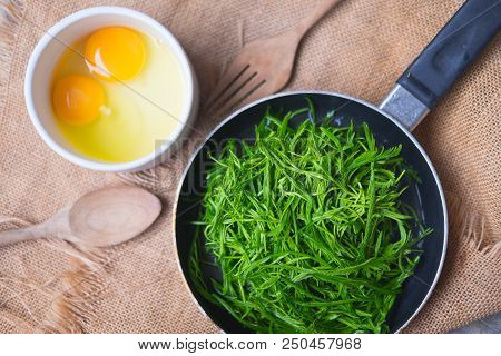 Thai Local Vegetable, Senegalia Pennata Or Acacia Pennata Or Cha-om (thai Language) With Egg To Make