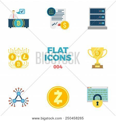 Cryptocurrency And Blockchain Related Flat Icons. Crypto Icon Set. Otc Trading, Smart Contract, Serv
