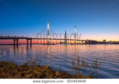 Saint Petersburg, Russia - May 28, 2018: The Cable-stayed Bridge Across The Petrovsky Fairway Of The