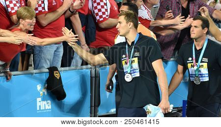 Budapest, Hungary - Jul 29, 2017.  Vamos Marton (5) And Hosnyanszky Norbert (6) Hungarian Waterpolo 