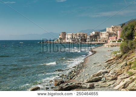 Village And Shingle Beach Of Erbalunga In Corsica