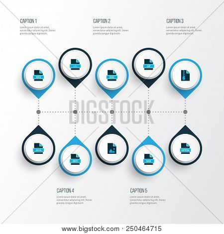 Types Icons Colored Set With Text, File Image, File Archive And Other Script Elements. Isolated Vect