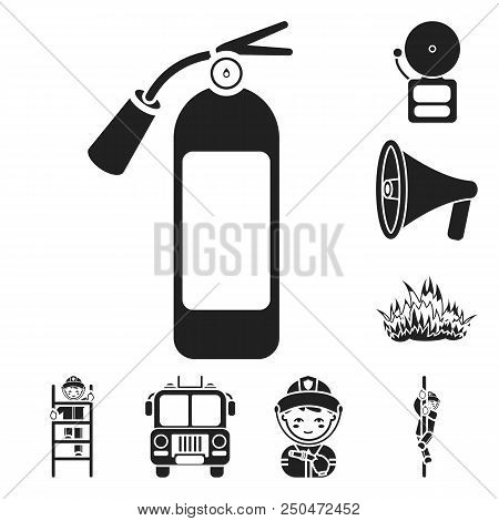 Fire Department Black Icons In Set Collection For Design. Firefighters And Equipment Vector Symbol S