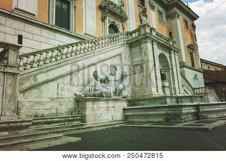 Architectural Detail In Piazza Del Campidoglio, Rome, Italy, Europe