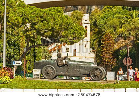 Monaco City, Monaco - September 3, 2014: Juan Manuel Fangio Memorial Dedicated To A Famous Formula 1