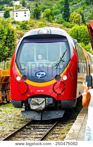 Entrevaux  France - September 3, 2014: Train Des Pignes Is Arriving At The Train Station Entrevaux I