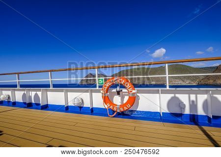 St Helena Island, South Atlantic - Aril 2 2018 - Life Presever On Deck Of Silversea Expedition Cruis