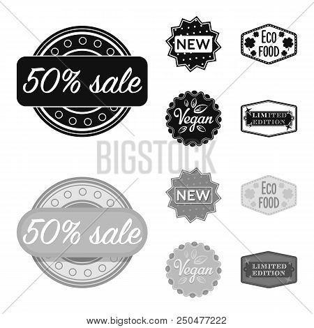 Percentage Sale, New, Eco Food, Vegan.label, Set Collection Icons In Black, Monochrom Style Vector S