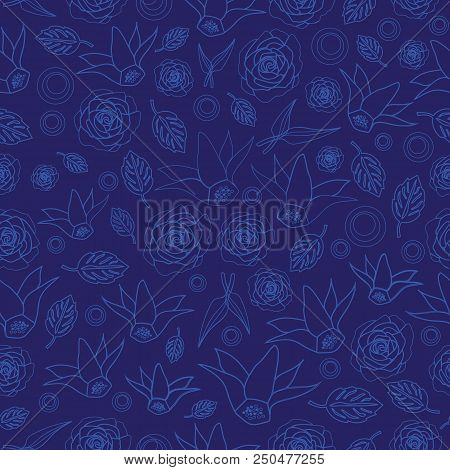 Flowers Line Silhuette-flowers In Bloom Seamless Repeat Pattern. Pattern Background. Surface Pattern