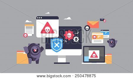 Virus Bot Robot Hacker Danger Piracy Error Background Pirate Attack Artificial Intelligence Concept 