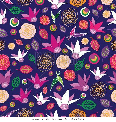 Flowers Festival-flowers In Bloom Seamless Repeat Pattern. Colourful Pattern Background. Surface Pat