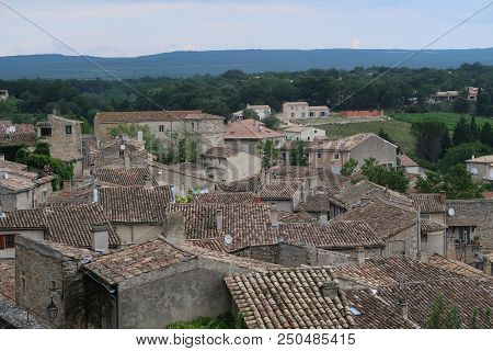Grignan, France - July 16, 2018: Photography Showing A The Village Of Grignan And Its Surrounding Ar