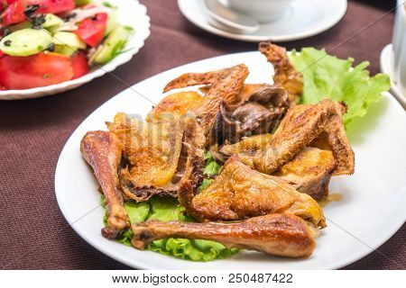 Roasted Chicken On The Plate, Chicken Tabaka, Georgian Cuisine