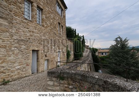 Grignan, France - July 16, 2018: Photography Showing Some Street And Buildings. The Photography Was 