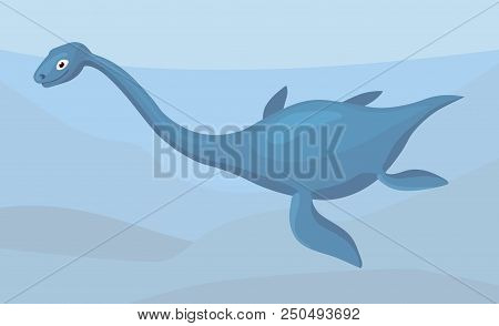 Plesiosaurus Swimming In Depth, Extinct Reptile Illustration