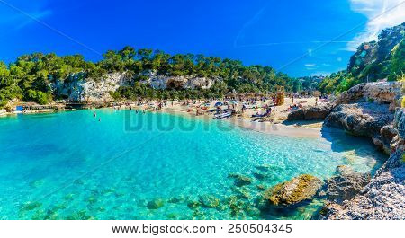 Panoramic View Of Cala Llombards Beach With Turquoise Clean Water In Mallorca Island, Spain