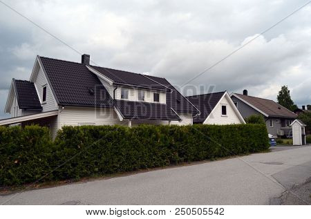 Typical small town in Southern Norway. June 19,2018. Rakkestad, Ostfold Region. Norway