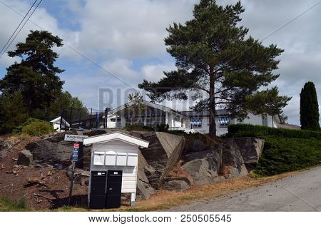 Typical small town in Southern Norway. June 19,2018. Rakkestad, Ostfold Region. Norway