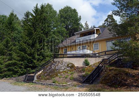 Typical small town in Southern Norway. June 19,2018. Rakkestad, Ostfold Region. Norway