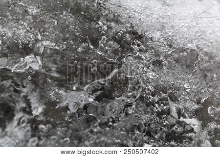 Macro Photo Of Glacier Ice With Gas Inclusions