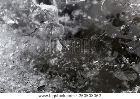 Macro Photo Of Glacier Ice With Gas Inclusions