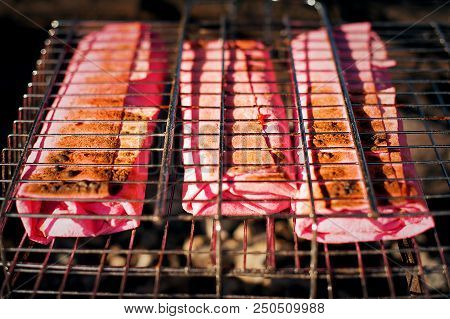 Preparation Of Shawarma On The Grill. Street Food.