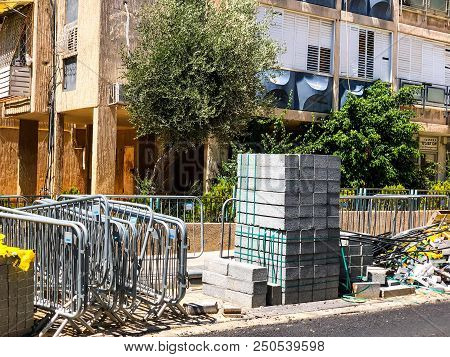 Rishon Le Zion, Israel -june 20, 2018: Paving Stones On City Street In Rishon Le Zion, Israel.