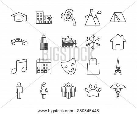 Search For Fellow Travelers, Companion Vector Icons Set Outline Style