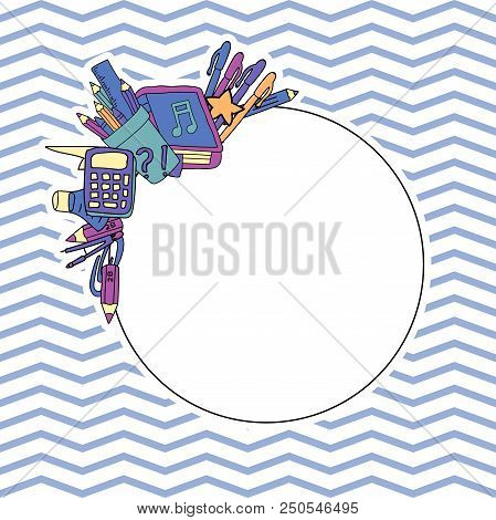 Back To School Hand Drawing Set Of Study Supplies. Page