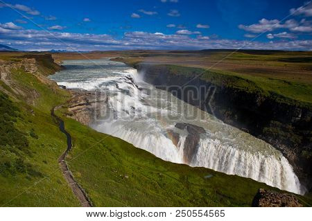 Gulfoss Waterfall Iceland, Iceland Nature Concept Sunset