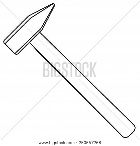 Line Art Black And White Simple Hammer. Handyman Tool For Home Repair. Construction Themed Vector Il