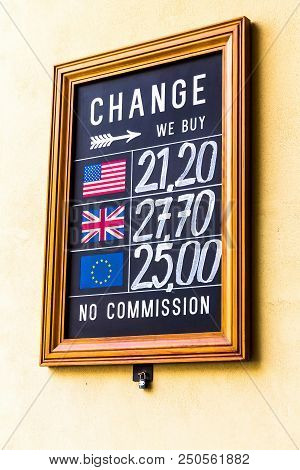 Prague, Sign Currency Change Office, Czech Republic