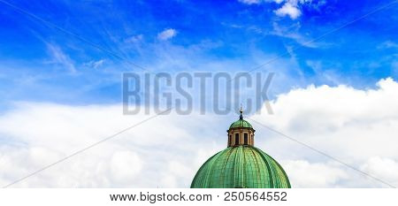 Green Roof Of St. Nicholas Church In The Quarter Of Mala Strana In Prague In Central Europe
