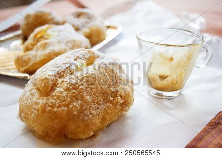 Italian Cream Puff Stuffed With Custard Typical Of Father Day And Called Puff Of St Joseph