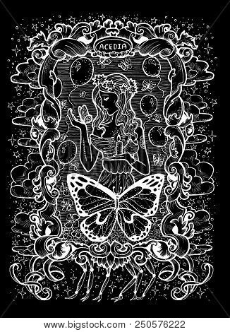 Sloth. Latin Word Acedia Means Despair. Seven Deadly Sins Concept, White Silhouette On Black Backgro