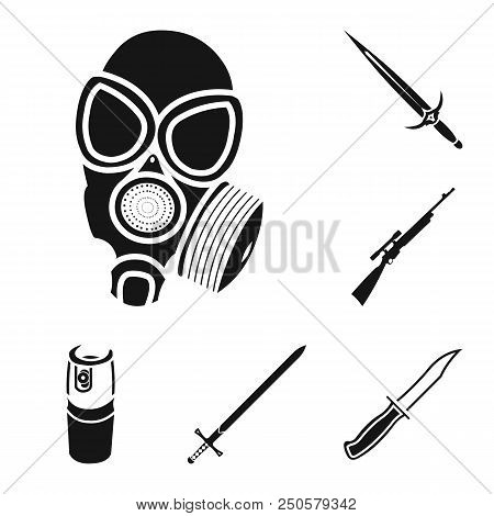 Types Of Weapons Black Icons In Set Collection For Design.firearms And Bladed Weapons Vector Symbol 