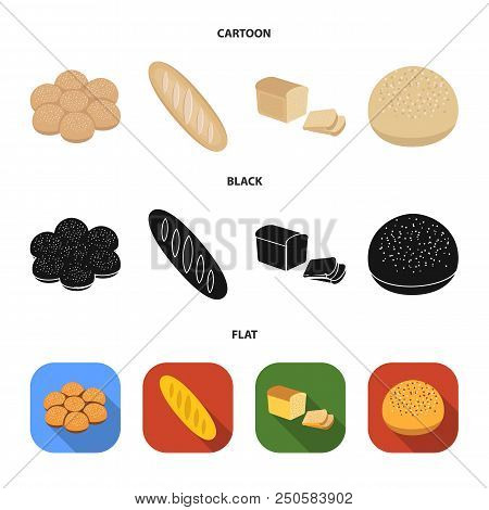 Cut Loaf, Bread Roll With Powder, Half Of Bread, Baking.bread Set Collection Icons In Cartoon, Black