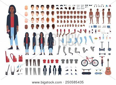 African American Teenage Boy Constructor Or Animation Set. Bundle Of Teenager Or Teen Body Parts, Ha