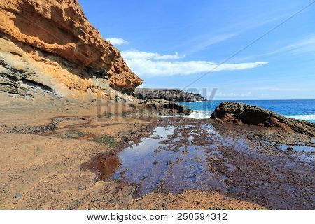 Tenerife Landscape - Costa Del Silencio Coastline. Punta Amarilla Volcanic Tuff Rocks.