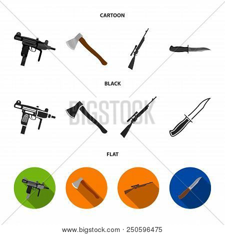 Ax, Automatic, Sniper Rifle, Combat Knife. Weapons Set Collection Icons In Cartoon, Black, Flat Styl