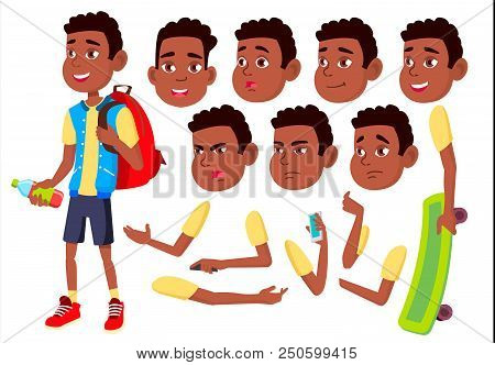 Boy, Child, Kid, Teen Vector. Schooler. Young. Face Emotions, Various Gestures. Animation Creation S