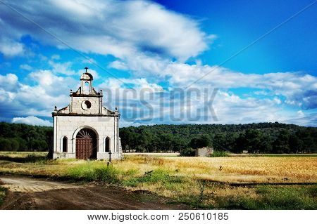 Small Hermitage In Fields In Valladolid, Spain