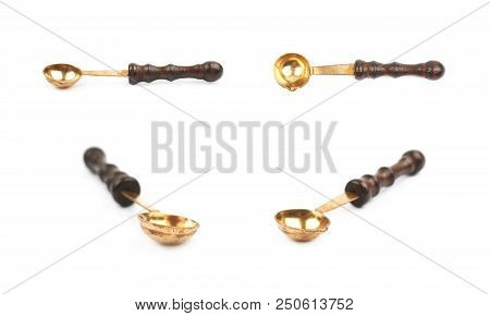 Wax Melting Spoon Laddle Isolated Over The White Background , Set Of Several Different Foreshortenin