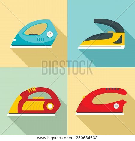Smoothing Iron Drag Appliance Icons Set. Flat Illustration Of 4 Smoothing Iron Drag Appliance Vector