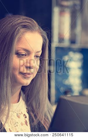 A Barmaid Registrating New Order By Cash-register. A Restaurant Worker Registrating New Order By Cas