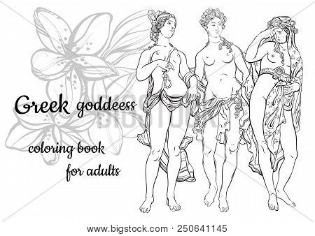 Vector Illustration Of Beautiful Antique Greek Goddess Isolated On A White Background. Hand Drawn Vi
